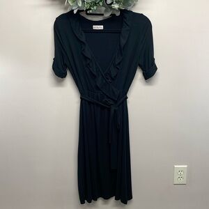 Merona Knit Ruffled Surplice V-neck Dress Short Roll Tab Sleeves S